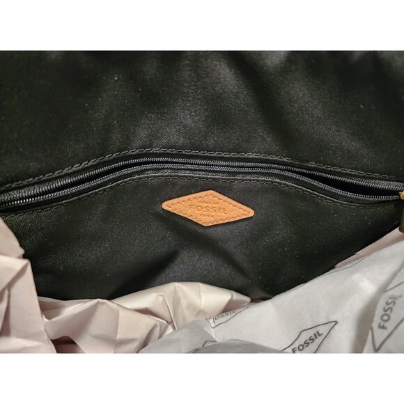 Fossil Women's Rachel Leather Printed Tote Bag Medium Black White Handbag Charm - Picture 12 of 16